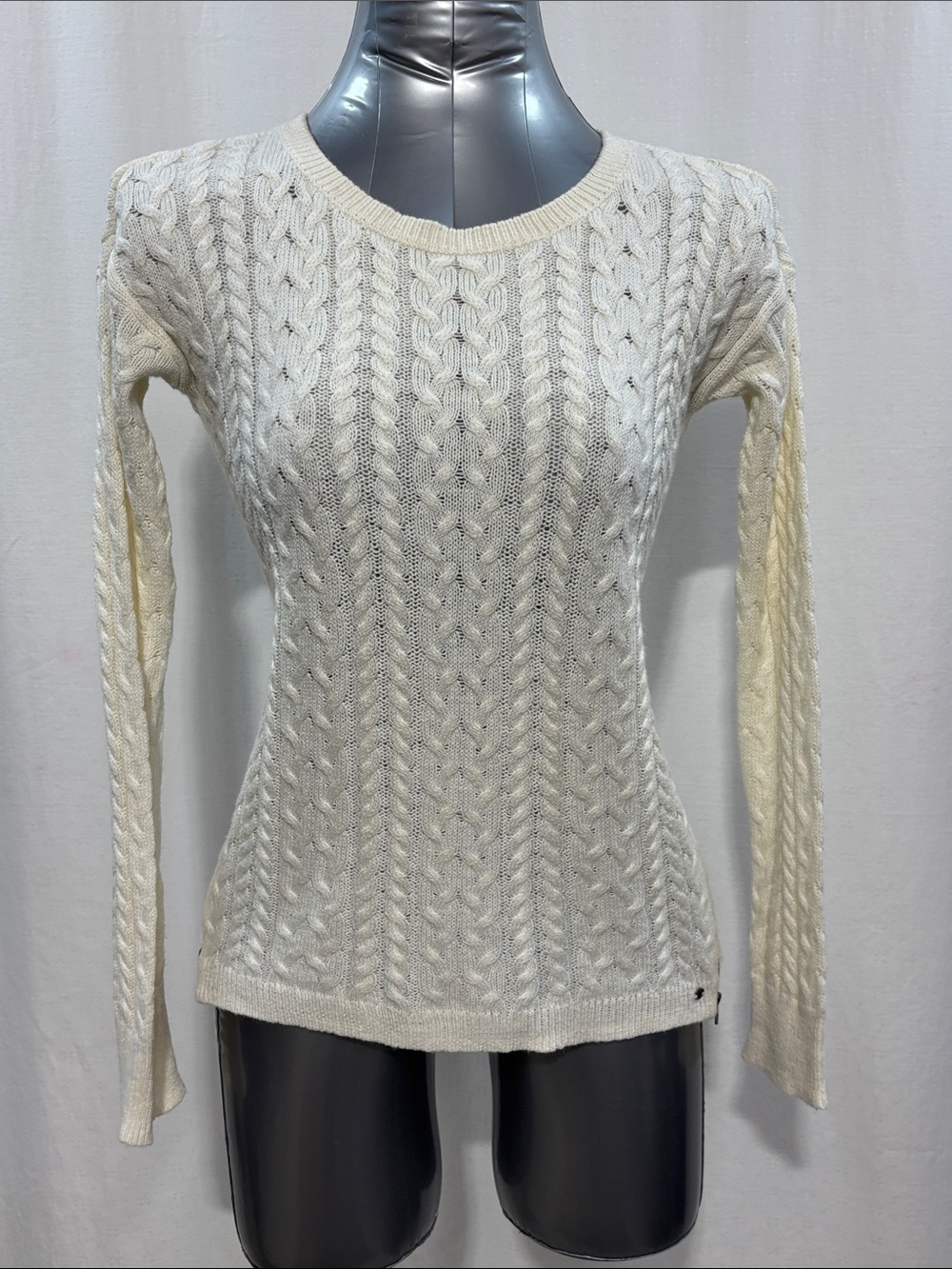 American Eagle off-white cable-knit sweater w/functional zipper cotton blend 265